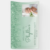 Aangepaste foto groene glitter Drip 80th Birthday Spandoek (Verticaal)
