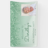 Aangepaste foto groene glitter Drip 90th Birthday Spandoek (Verticaal)