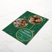 Aangepaste Foto Groene Glitter Vrolijke Kerstmis Folie Feestdagenkaart (Gedraaid)