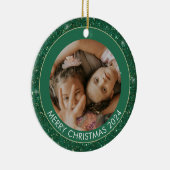 Aangepaste Foto Groene Glitter Vrolijke Kerstmis Keramisch Ornament (Rechts)