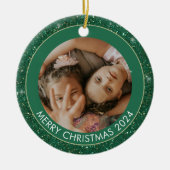 Aangepaste Foto Groene Glitter Vrolijke Kerstmis Keramisch Ornament (Voorkant)