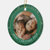 Aangepaste Foto Groene Glitter Vrolijke Kerstmis Keramisch Ornament (Links)