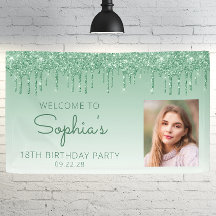Aangepaste foto groene glittersluier 18e verjaarda