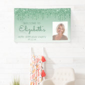 Aangepaste foto groene glittersluier 40e verjaarda spandoek (Insitu)