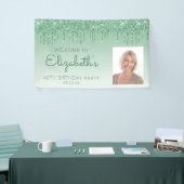 Aangepaste foto groene glittersluier 40e verjaarda spandoek (Beurs)