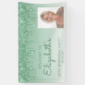 Aangepaste foto groene glittersluier 40e verjaarda spandoek (Verticaal)