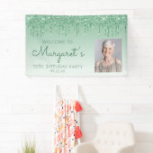 Aangepaste foto groene glitterspetters 70e verjaar spandoek (Insitu)