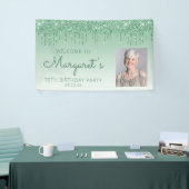 Aangepaste foto groene glitterspetters 70e verjaar spandoek (Beurs)