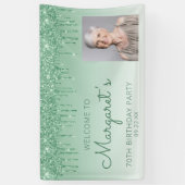 Aangepaste foto groene glitterspetters 70e verjaar spandoek (Verticaal)
