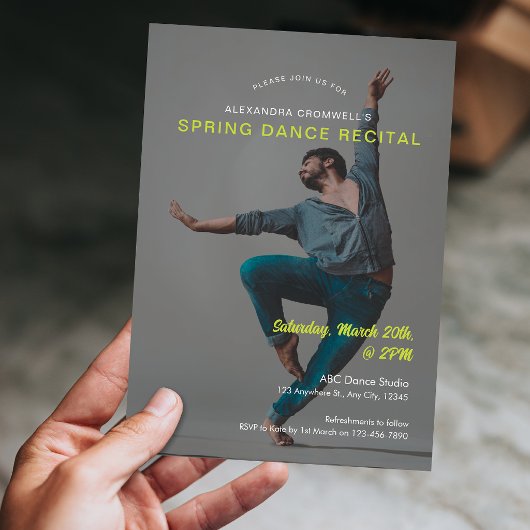 Aangepaste foto groene minimalistische dansrecital kaart