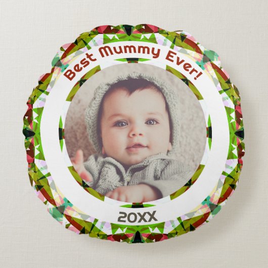 Aangepaste foto Groene Moederdag Beste mama ooit Rond Kussen (Voorkant)