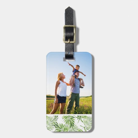 Aangepaste foto groene palmbladeren bagagelabel (Voorkant verticaal)