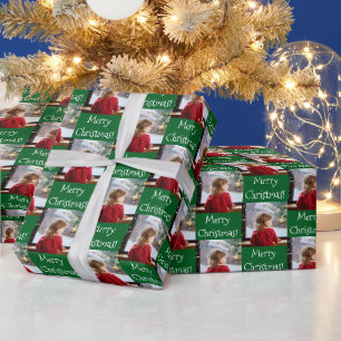 Aangepaste foto groene vrolijke kerst maak je eige cadeaupapier