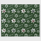Aangepaste foto groene witte sterren vrolijk kerst cadeaupapier (Vlak)