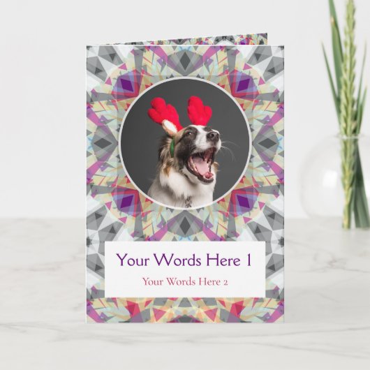 Aangepaste Foto Groet Grijs Paarse Kerstster Feestdagen Kaart (Voorkant)