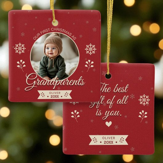 Aangepaste foto Grootouders Eerste Kerstmis Keramisch Ornament