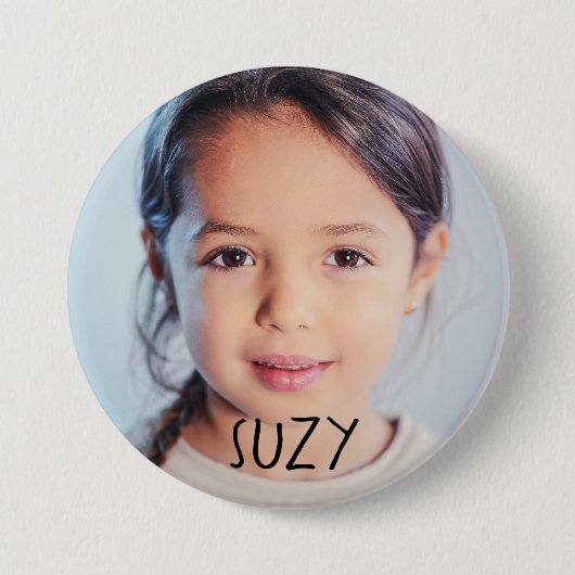 Aangepaste foto grote knop met naam ronde button 7,6 cm (Voorkant)