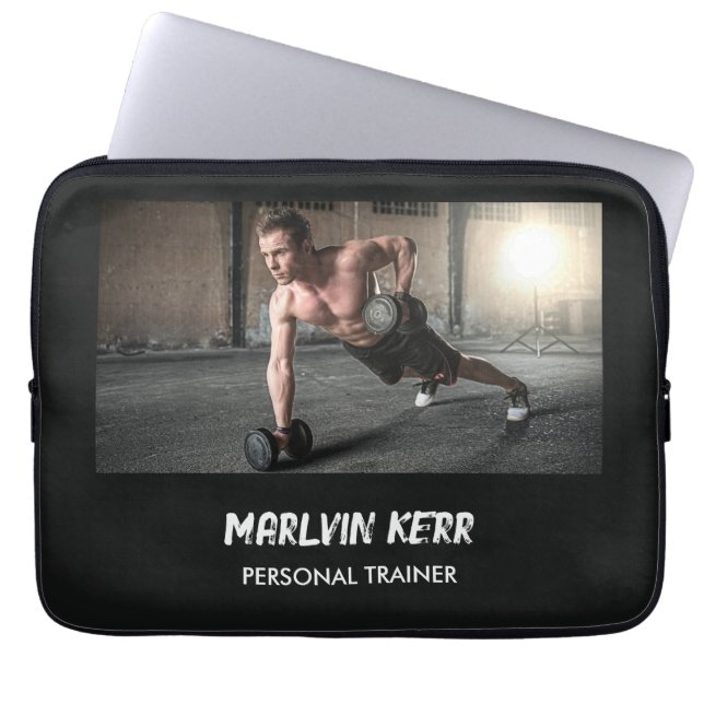 Aangepaste foto gym business grijs laptop sleeve (Voorkant)