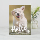 Aangepaste foto Hallo nieuwe huisdier puppy hond Aankondiging (Staand voorkant)