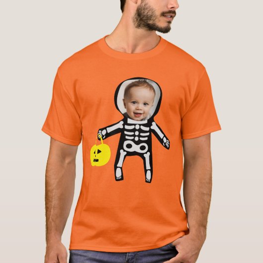 Aangepaste foto Halloween skelet trick or treat T-shirt (Voorkant)