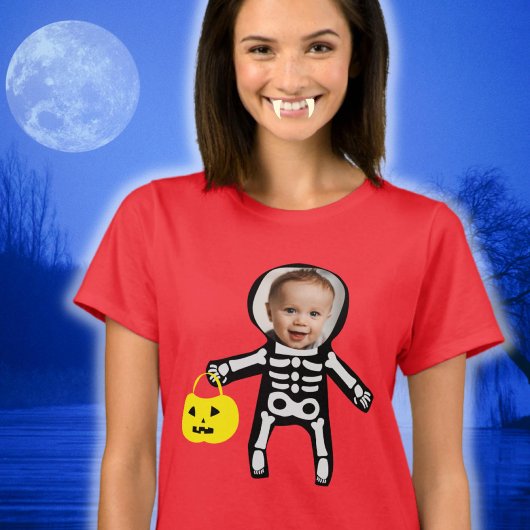 Aangepaste foto Halloween skelet trick or treat T-shirt