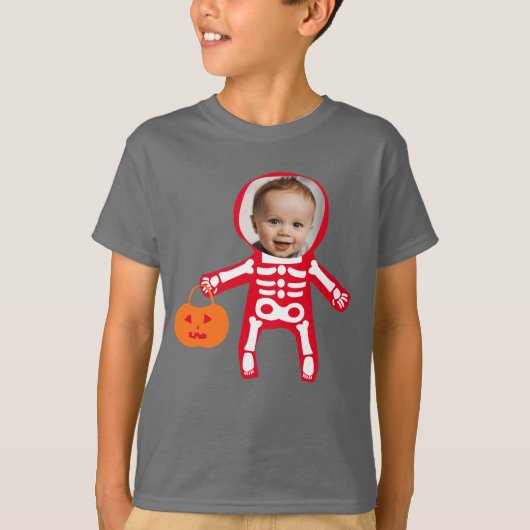 Aangepaste foto Halloween skelet trick or treat T-shirt (Voorkant)