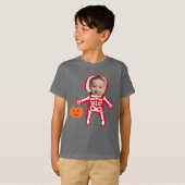Aangepaste foto Halloween skelet trick or treat T-shirt (Voorkant volledig)