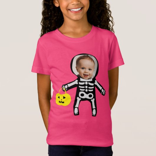 Aangepaste foto Halloween skelet trick or treat T-shirt (Voorkant)