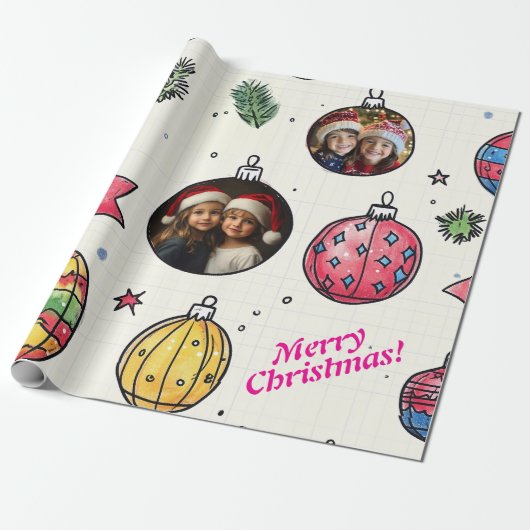 Aangepaste foto Hand getrokken kerst inpakpapier (Uitgerold)