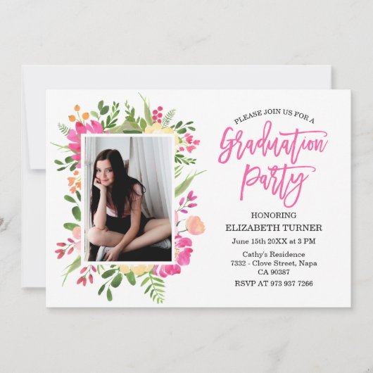 Aangepaste foto Hand Lettered Afstuderen Floral Kaart (Voorkant)