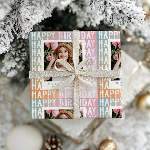 Aangepaste foto Happy Birthday gepersonaliseerd Cadeaupapier