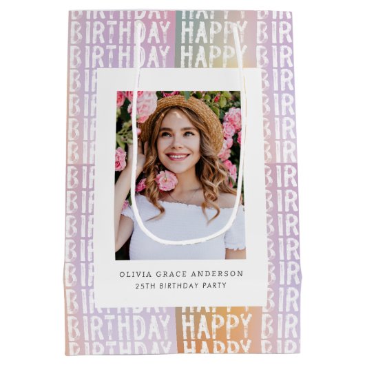 Aangepaste foto Happy Birthday gepersonaliseerd Medium Cadeauzakje (Achterkant)