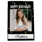 Aangepaste Foto Happy Birthday Gift Bag voor Vrouw Medium Cadeauzakje (Voorkant)