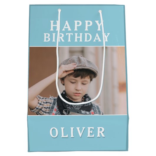 Aangepaste foto Happy Birthday Medium Cadeauzakje (Achterkant)
