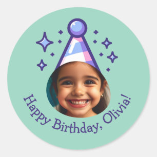 Aangepaste Foto Happy Birthday Party Pet Favors Ronde Sticker