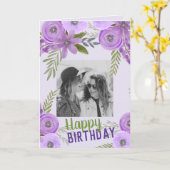 Aangepaste foto "Happy Birthday" Violet Lavender Kaart (Gele Bloem)