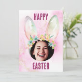 Aangepaste foto Happy Easter bunny ears kaart past (Staand voorkant)