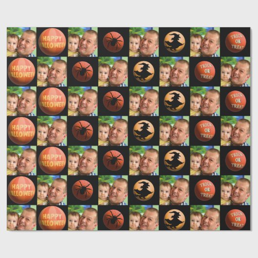Aangepaste foto Happy Halloween Cadeaupapier (Vlak)