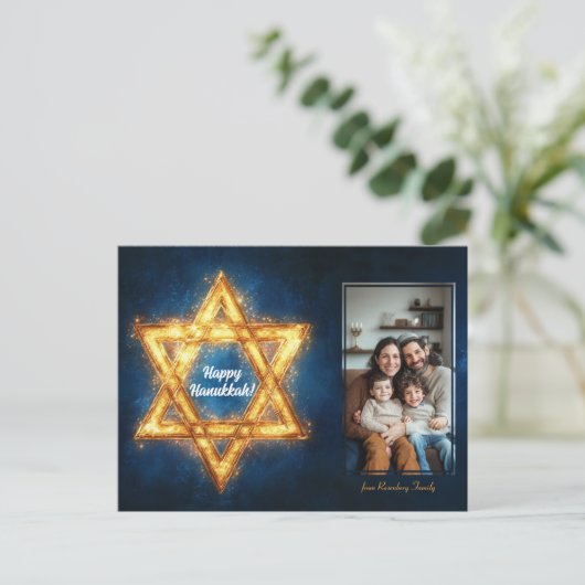 Aangepaste foto Happy Hanukkah✡️, Davidster Briefkaart (Staand voorkant)