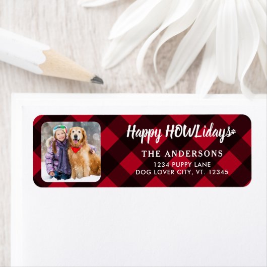 Aangepaste foto Happy HOWLidays Red Buffalo Pset Etiket (Insitu)