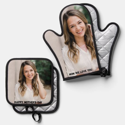 Aangepaste foto Happy Moederdag Ovenwant & Pannenlap Set (Voorkant / Achterkant)