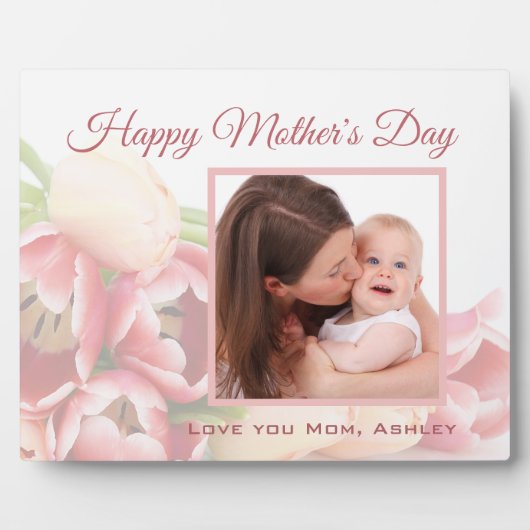 Aangepaste foto Happy Moederdag Peach Floral Fotoplaat (Voorkant)