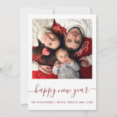 Aangepaste foto Happy Nieuwjaar Dark Red Script Ho Feestdagenkaart (Voorkant)