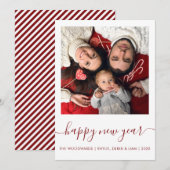 Aangepaste foto Happy Nieuwjaar Dark Red Script Ho Feestdagenkaart (Voorkant / Achterkant)