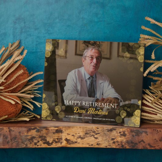 Aangepaste foto Happy Retirement Gold Confetti Fotoplaat (Zijkant)