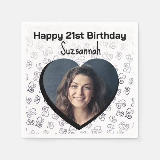 Aangepaste Foto Hart Art Verjaardagsfeest Sjabloon Servet (Voorkant)