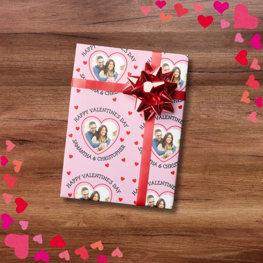 Aangepaste foto hart en namen cadeaupapier