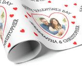Aangepaste foto hart en namen op wit cadeaupapier (Rol Hoek)
