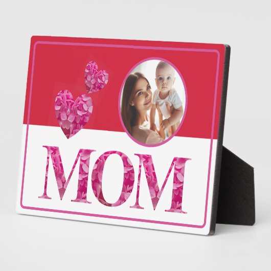 Aangepaste Foto, Harten MOM Roze Bloemen Lettering Fotoplaat (Zijkant)