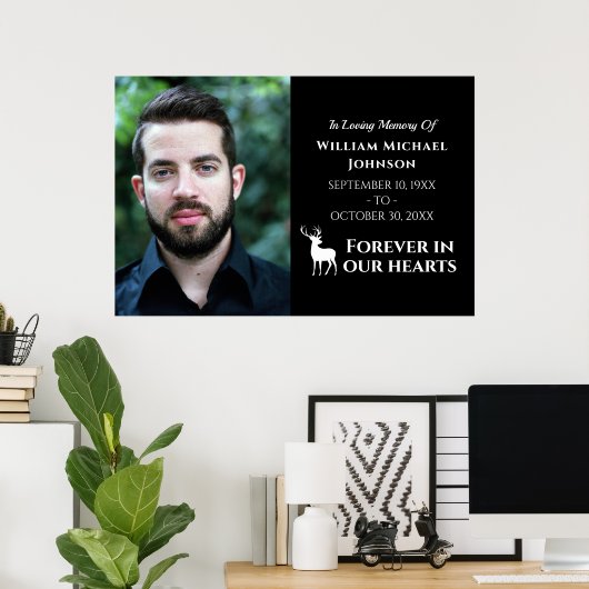Aangepaste foto Herten altijd in ons hart herdacht Poster (Thuiskantoor)